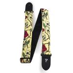 Red and Black Leather Guitar Strap with Skulls & Roses