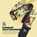 Red and Black Leather Guitar Strap with Skulls & Roses