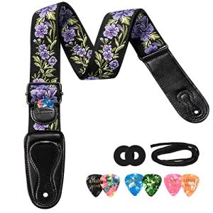 LEKATO Flower Guitar Strap with Pick Holder and Picks