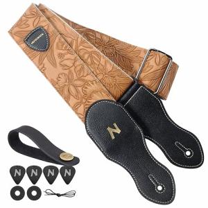 Vintage Style Vegan Leather Guitar Strap with Pocket