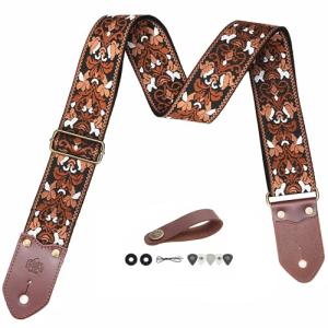 BoonSpark Adjustable Leather Guitar Strap with Embroidery
