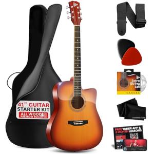 Pyle 41" Acoustic Guitar Kit with Accessories - Cherry Burst