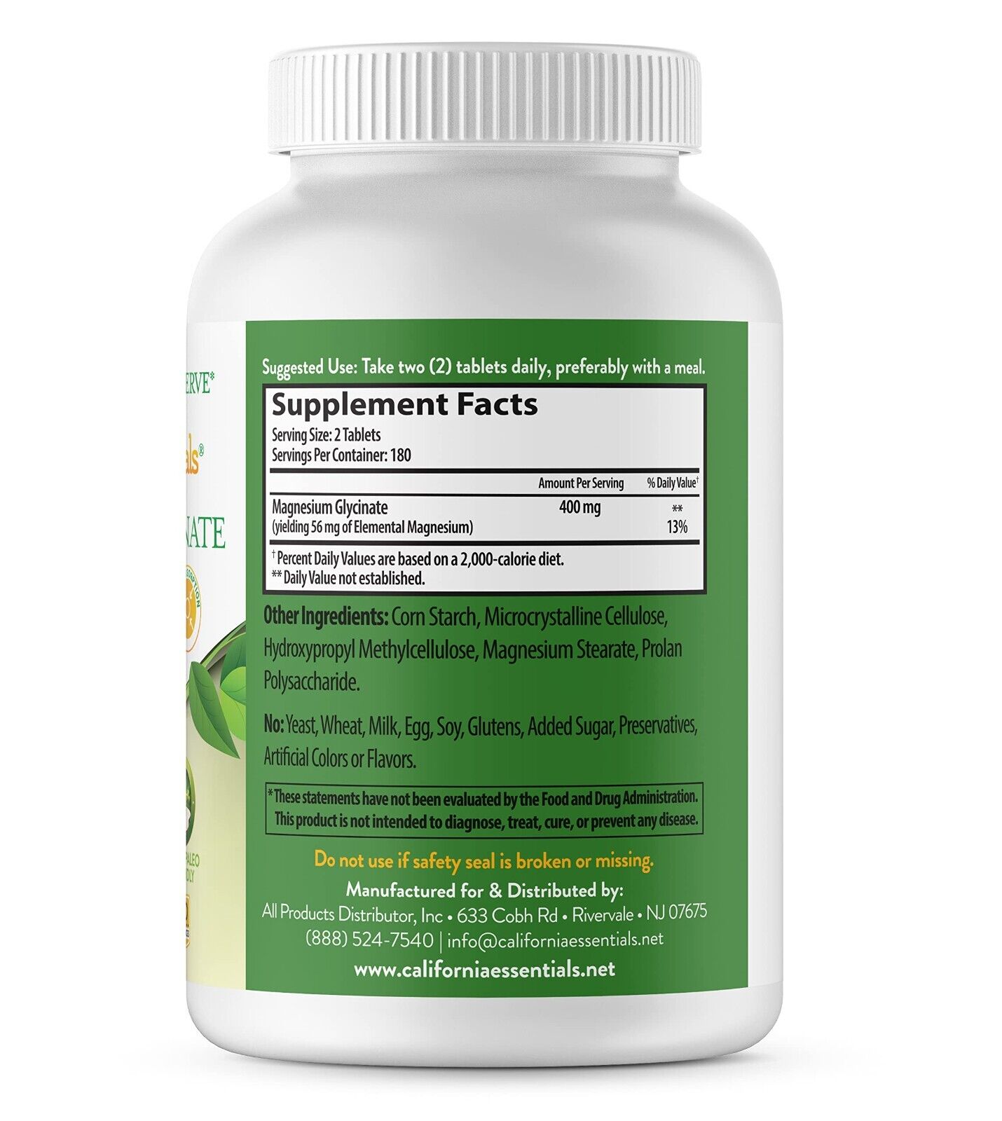 California Essentials Magnesium Glycinate 400 mg Capsules