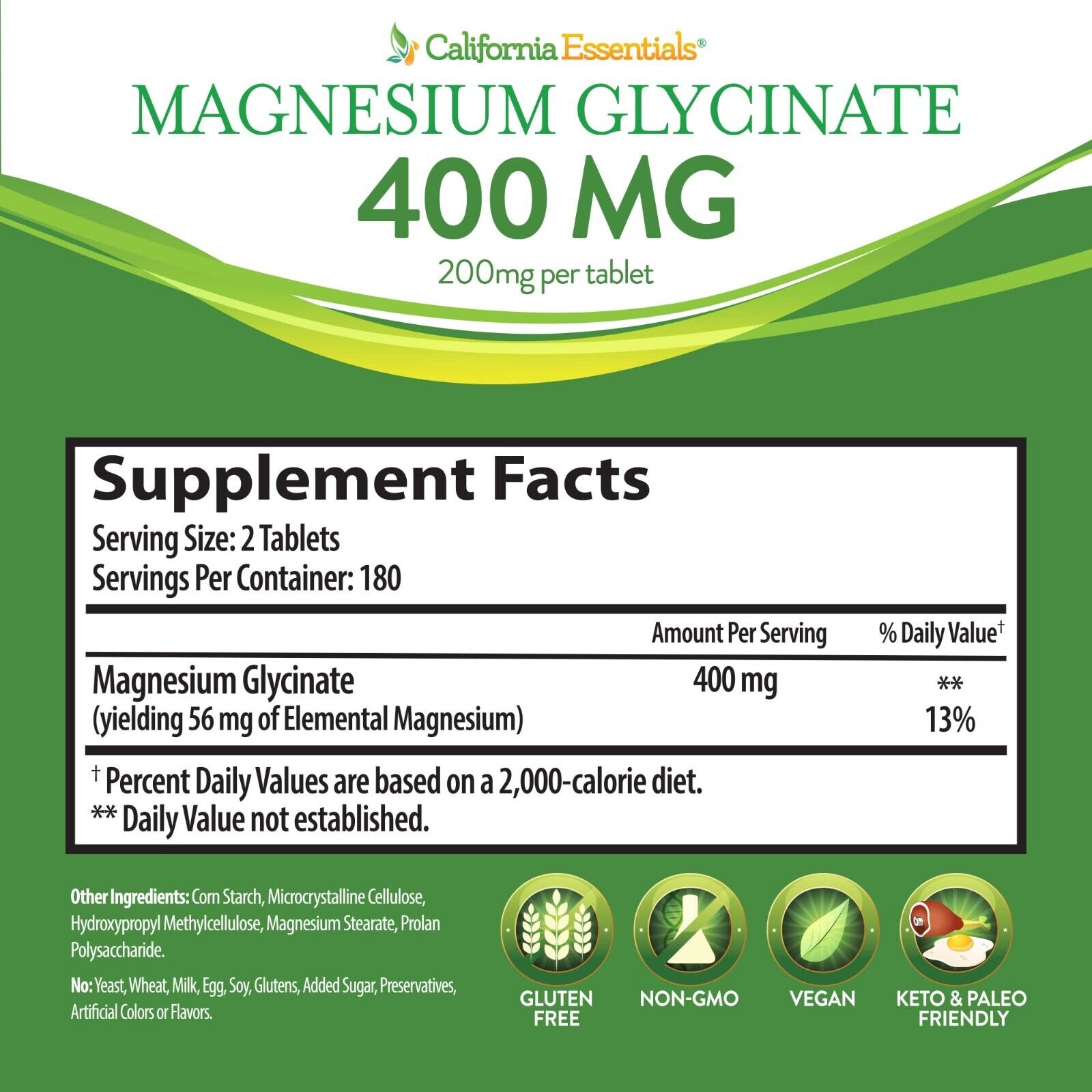 California Essentials Magnesium Glycinate 400 mg Capsules