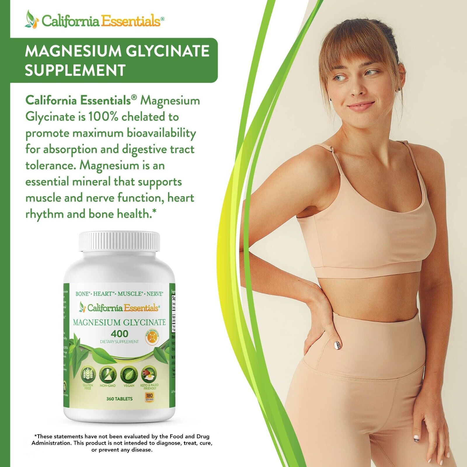 California Essentials Magnesium Glycinate 400 mg Capsules