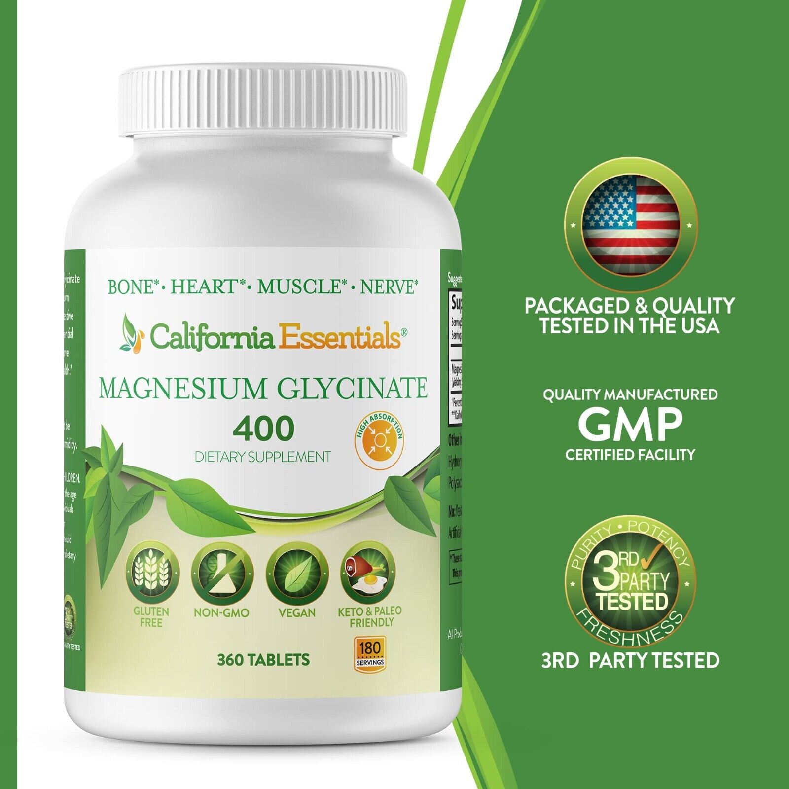 California Essentials Magnesium Glycinate 400 mg Capsules