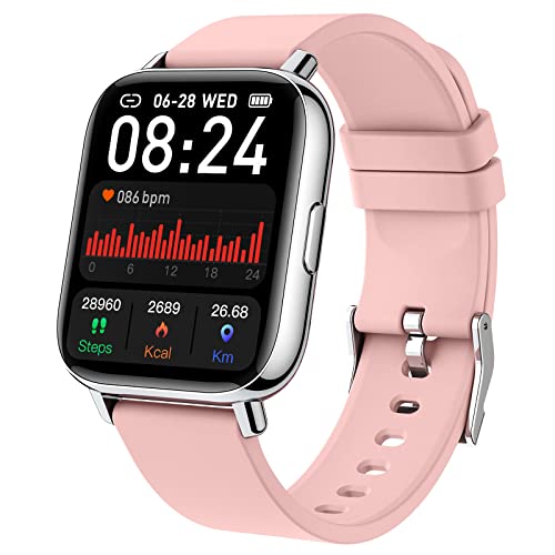 Smart Watch, 1.69" Touch Fitness Watch for Women, Fitness Tracker Smartwatch with Heart Rate Sleep Monitor Step Counter, IP68 Waterproof 24 Modes Activity Trackers for Android iOS -2023 Upgrade (Pink)