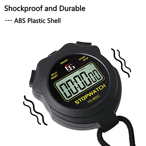 FCXJTU Simple Digital Sports Stopwatch, No Bells, No Clock, No Alarm, Simple Basic Operation, Silent, ON/Off, Pure Stopwatch for Swimming Running Training Kids Coaches Referees Teachers Black