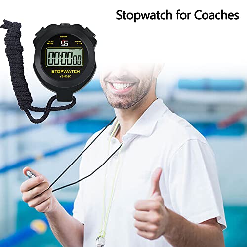 FCXJTU Simple Digital Sports Stopwatch, No Bells, No Clock, No Alarm, Simple Basic Operation, Silent, ON/Off, Pure Stopwatch for Swimming Running Training Kids Coaches Referees Teachers Black
