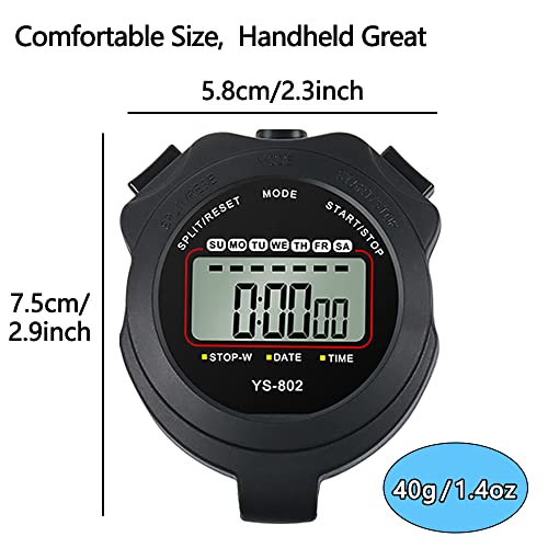 FCXJTU Simple Digital Sports Stopwatch, No Bells, No Clock, No Alarm, Simple Basic Operation, Silent, ON/Off, Pure Stopwatch for Swimming Running Training Kids Coaches Referees Teachers Black