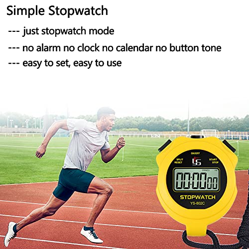 FCXJTU Simple Digital Sports Stopwatch, No Bells, No Clock, No Alarm, Simple Basic Operation, Silent, ON/Off, Pure Stopwatch for Swimming Running Training Kids Coaches Referees Teachers Black