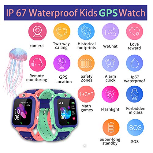 GPS Kids Smart Watch Waterproof Phone, Children's Student Watch GPS Tracking Locator Alarm Clock Voice Chat, SOS Anti-lost Compatible for Android and iOS, Child gifts for Boys and Girls (S12 Green)