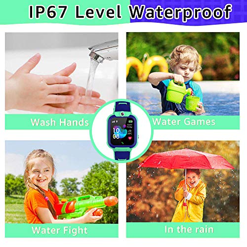 GPS Kids Smart Watch Waterproof Phone, Children's Student Watch GPS Tracking Locator Alarm Clock Voice Chat, SOS Anti-lost Compatible for Android and iOS, Child gifts for Boys and Girls (S12 Green)
