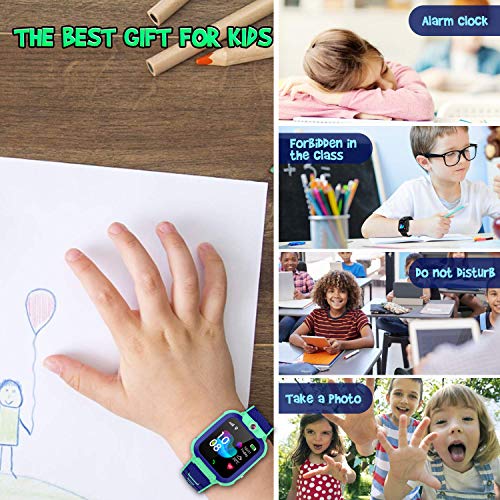 GPS Kids Smart Watch Waterproof Phone, Children's Student Watch GPS Tracking Locator Alarm Clock Voice Chat, SOS Anti-lost Compatible for Android and iOS, Child gifts for Boys and Girls (S12 Green)