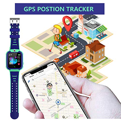GPS Kids Smart Watch Waterproof Phone, Children's Student Watch GPS Tracking Locator Alarm Clock Voice Chat, SOS Anti-lost Compatible for Android and iOS, Child gifts for Boys and Girls (S12 Green)