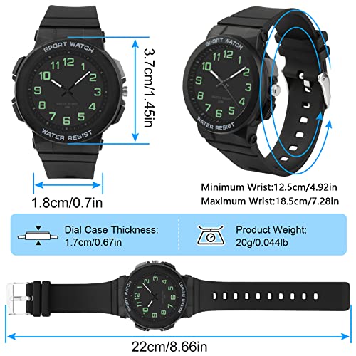 Ayybboo Kids Watch, 50M Waterproof, Easy to Read Children's Watch with Light, Children Analogue Quartz Watch for Boys, Girls and Teenagers, for Ages 10-18 (Black Side)