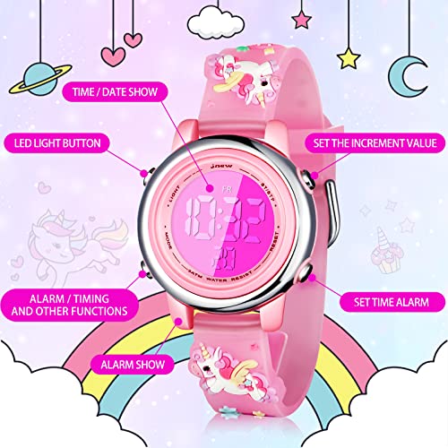 3 Pieces Kids Unicorn Watch and Unicorn Bracelet Waterproof Toddler Digital Watch Light Watch with Alarm Stopwatch Unicorn Back to School Gift Birthday Gift for 3-10 Year Girls (Lovely Style)