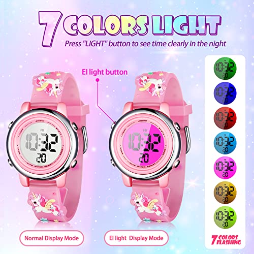 3 Pieces Kids Unicorn Watch and Unicorn Bracelet Waterproof Toddler Digital Watch Light Watch with Alarm Stopwatch Unicorn Back to School Gift Birthday Gift for 3-10 Year Girls (Lovely Style)