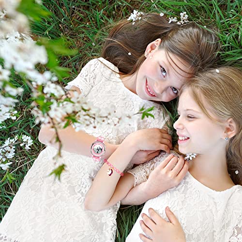 3 Pieces Kids Unicorn Watch and Unicorn Bracelet Waterproof Toddler Digital Watch Light Watch with Alarm Stopwatch Unicorn Back to School Gift Birthday Gift for 3-10 Year Girls (Lovely Style)