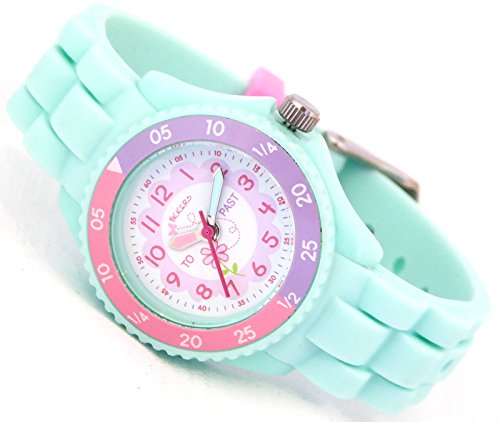 Tikkers Children's Girls Aqua Green Flowers Theme Silicone Time Teaching Watch - NTK0004