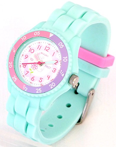 Tikkers Children's Girls Aqua Green Flowers Theme Silicone Time Teaching Watch - NTK0004