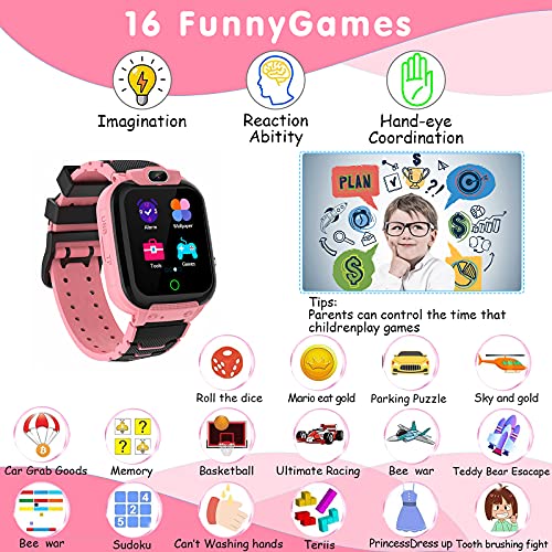 Vannico Kids Smart Watch, Smart Watch for Kids with HD Camera 16 Games Video, Alarm Music Smartwatch Toys for Girls & Boys 4-12Y Childrens Birthday Gifts,Pink