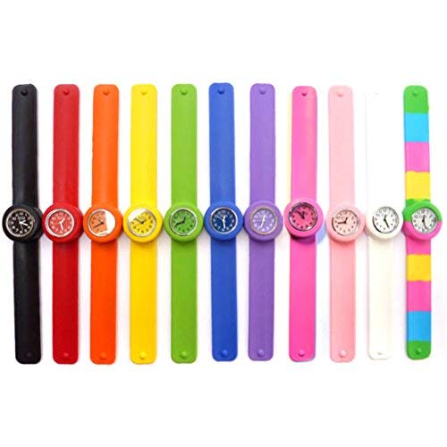 Multicolour Wacky Watch Slap On Strap Fast Fit Kids Childrens Silicone Soft Feel Band Unisex Instant Fit Any Size for Boys and Girls Learn to Tell The Time