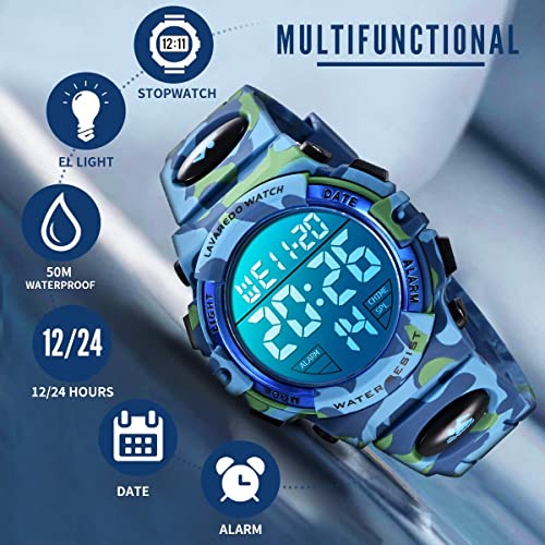 BEN NEVIS Kids Watch,Boys Watch for 6-15 Year Old Boys,Digital Sport Outdoor Multifunctional Chronograph LED 50 M Waterproof Alarm Calendar Watch for Children with Silicone Band