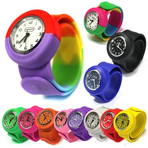 Multicolour Wacky Watch Slap On Strap Fast Fit Kids Childrens Silicone Soft Feel Band Unisex Instant Fit Any Size for Boys and Girls Learn to Tell The Time