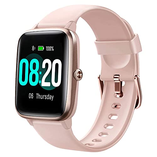 Delvfire Sirius Fitness Tracker with Heart Rate Monitor, Multi-Sport Smartwatch, Activity Tracker, Step Counter, Sleep Monitor, Calorie Counter, 50m Waterproof, Pedometer Watch, Kids Women Men (Pink)