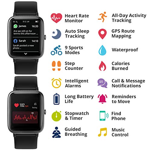 Delvfire Sirius Fitness Tracker with Heart Rate Monitor, Multi-Sport Smartwatch, Activity Tracker, Step Counter, Sleep Monitor, Calorie Counter, 50m Waterproof, Pedometer Watch, Kids Women Men (Pink)