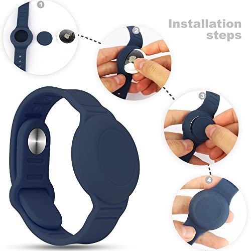 2 Pack Airtag Waterproof Wristband Compatible with Apple AirTag,Soft Adjustable Airtag Bracelet, Airtag Watch Band for Kids Toddler Baby Children Elders (Midnight Blue & Red)