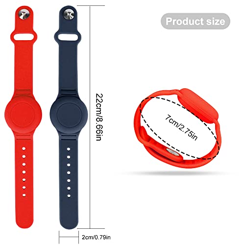 2 Pack Airtag Waterproof Wristband Compatible with Apple AirTag,Soft Adjustable Airtag Bracelet, Airtag Watch Band for Kids Toddler Baby Children Elders (Midnight Blue & Red)