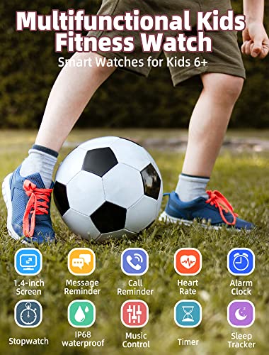 Kids Smart Watch for Boys Girls,IP68 Waterproof Kids Fitness Activity Tracker Watch,Heart Rate Sleep Monitor,8 Sport Modes, Pedometers, Calories Counter, Alarm Clock, Kids Gifts for Teens 6+ (Black)