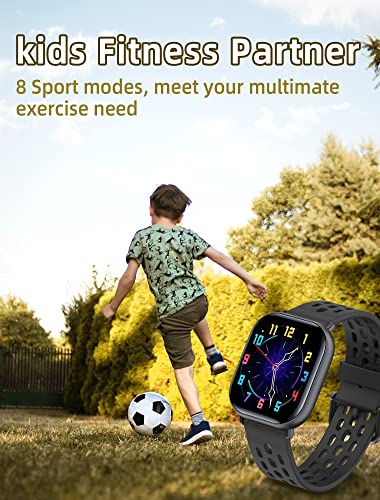 Kids Smart Watch for Boys Girls,IP68 Waterproof Kids Fitness Activity Tracker Watch,Heart Rate Sleep Monitor,8 Sport Modes, Pedometers, Calories Counter, Alarm Clock, Kids Gifts for Teens 6+ (Black)