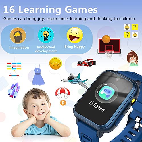 LITEYPP Kids Smart Watch Toys Kids Game Watch for Boys and Girls, Smart Watch for Kids with Games Music Video Camera Step Counter Alarm Flashlight, Gifts for Kids, Navy Blue