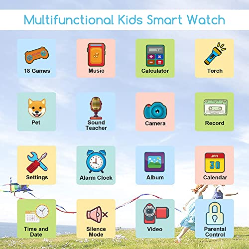Smart Watch for Kids Boy Girl -18 Puzzel Games, Two Cameras, Video, Music Player, Calculator, Alarm Clock, Class Mode, Pet, Sound Teacher, Kids Smart Watch for 4-12 Year Children Birthday Gifts