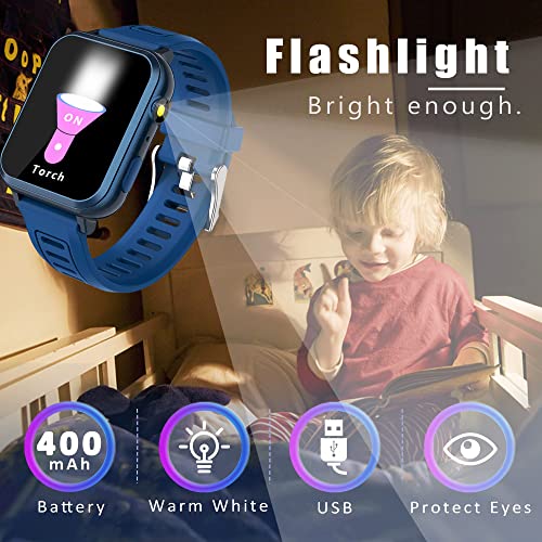 LITEYPP Kids Smart Watch Toys Kids Game Watch for Boys and Girls, Smart Watch for Kids with Games Music Video Camera Step Counter Alarm Flashlight, Gifts for Kids, Navy Blue