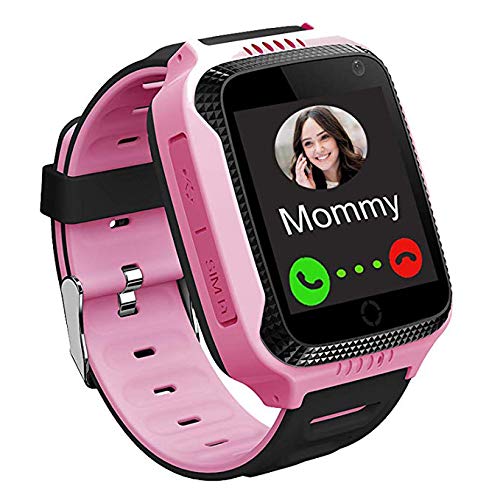kids Smart Watch Phone Waterproof GPS Tracker, Touchscreen Kids Smart Phone Watch with Camera Pedometer SOS Compatible for Android and iOS, Boys Girls Anti-Lost Children's Gift, Pink