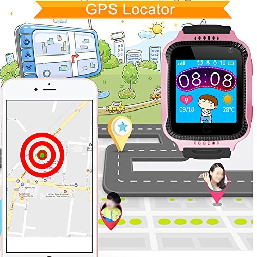 kids Smart Watch Phone Waterproof GPS Tracker, Touchscreen Kids Smart Phone Watch with Camera Pedometer SOS Compatible for Android and iOS, Boys Girls Anti-Lost Children's Gift, Pink
