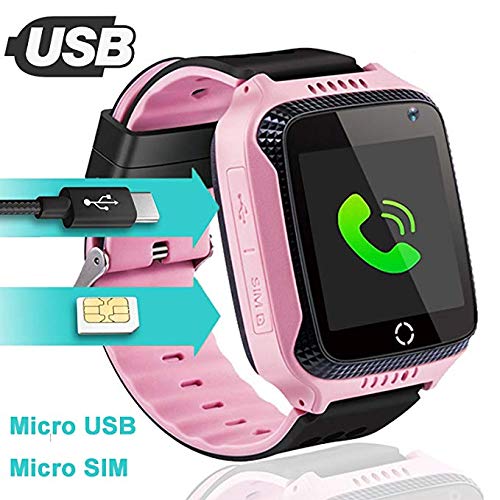 kids Smart Watch Phone Waterproof GPS Tracker, Touchscreen Kids Smart Phone Watch with Camera Pedometer SOS Compatible for Android and iOS, Boys Girls Anti-Lost Children's Gift, Pink