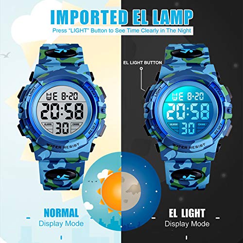 Digital Watch for Boys Girls, Waterproof Sport Kids Watches with Alarm/Stopwatch/12-24H, Childrens Electronic LED Wrist Watch for Junior Teenagers Boy - Camouflage