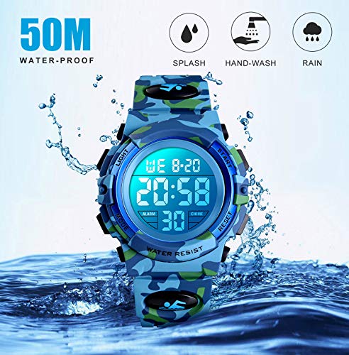 Digital Watch for Boys Girls, Waterproof Sport Kids Watches with Alarm/Stopwatch/12-24H, Childrens Electronic LED Wrist Watch for Junior Teenagers Boy - Camouflage