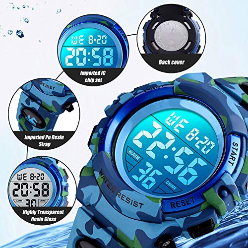 Digital Watch for Boys Girls, Waterproof Sport Kids Watches with Alarm/Stopwatch/12-24H, Childrens Electronic LED Wrist Watch for Junior Teenagers Boy - Camouflage