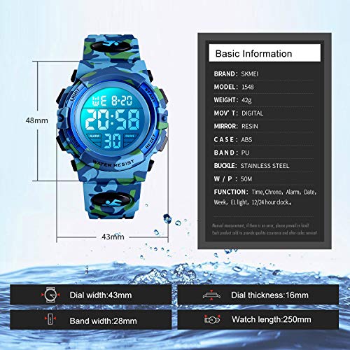 Digital Watch for Boys Girls, Waterproof Sport Kids Watches with Alarm/Stopwatch/12-24H, Childrens Electronic LED Wrist Watch for Junior Teenagers Boy - Camouflage