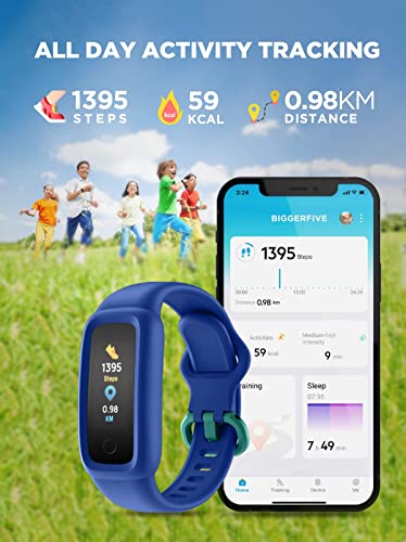 BIGGERFIVE Vigor 2 Fitness Tracker Watch for Kids Girls Boys Ages 5-12, Activity Tracker, Pedometer, Heart Rate Sleep Monitor, IP68 Waterproof Calorie Step Counter Watch, Alarm Clock, Great Kids Gift