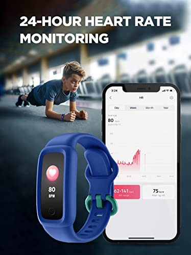 BIGGERFIVE Vigor 2 Fitness Tracker Watch for Kids Girls Boys Ages 5-12, Activity Tracker, Pedometer, Heart Rate Sleep Monitor, IP68 Waterproof Calorie Step Counter Watch, Alarm Clock, Great Kids Gift