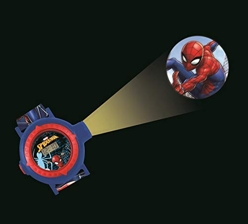 LEXIBOOK DMW050SP Adjustable Projection Watch Digital Screen, 20 Images of Spider-Man and his Friends, for Children/Boys-Red and Blue