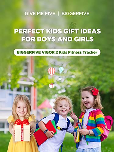BIGGERFIVE Vigor 2 Fitness Tracker Watch for Kids Girls Boys Ages 5-12, Activity Tracker, Pedometer, Heart Rate Sleep Monitor, IP68 Waterproof Calorie Step Counter Watch, Alarm Clock, Great Kids Gift