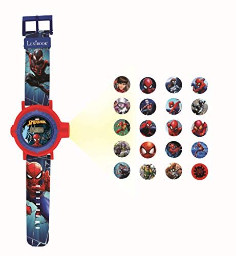 LEXIBOOK DMW050SP Adjustable Projection Watch Digital Screen, 20 Images of Spider-Man and his Friends, for Children/Boys-Red and Blue